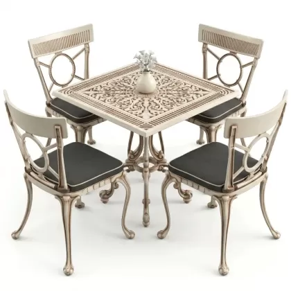 4 Kişilik alüminyum döküm masa sandalye seti, nostaljik ferforje balkon, bahçe mobilyası Renk Beyaz Eskitme