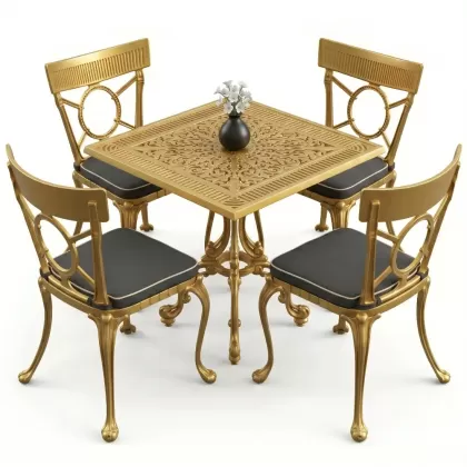 4 Kişilik alüminyum döküm masa sandalye seti, nostaljik ferforje balkon, bahçe mobilyası Renk Gold Altın