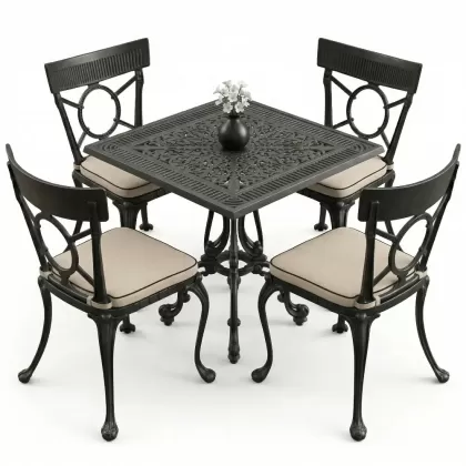 4 Kişilik alüminyum döküm masa sandalye seti, nostaljik ferforje balkon, bahçe mobilyası Renk  Siyah