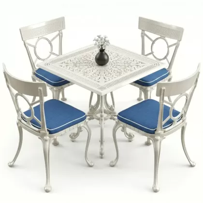 4 Kişilik alüminyum döküm masa sandalye seti, nostaljik ferforje balkon, bahçe mobilyası Renk  Beyaz