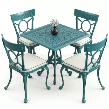 4 Kişilik alüminyum döküm masa sandalye seti, nostaljik ferforje balkon, bahçe mobilyası Renk Turkuaz