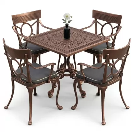 4 Kişilik alüminyum döküm masa sandalye seti, nostaljik ferforje balkon, bahçe mobilyası Renk Bakır Eskitme