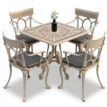 4 Kişilik alüminyum döküm masa sandalye seti, nostaljik ferforje balkon, bahçe mobilyası Renk Beyaz Eskitme