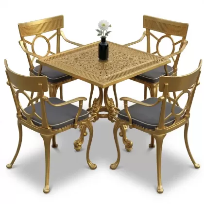 4 Kişilik alüminyum döküm masa sandalye seti, nostaljik ferforje balkon, bahçe mobilyası Renk Gold Altın