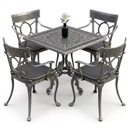 4 Kişilik alüminyum döküm masa sandalye seti, nostaljik ferforje balkon, bahçe mobilyası Renk  Gümüş Silver