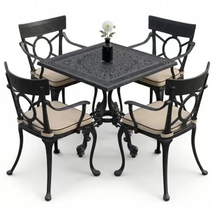 4 Kişilik alüminyum döküm masa sandalye seti, nostaljik ferforje balkon, bahçe mobilyası Renk  Siyah