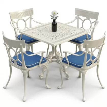 4 Kişilik alüminyum döküm masa sandalye seti, nostaljik ferforje balkon, bahçe mobilyası Renk  Beyaz