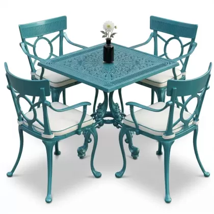 4 Kişilik alüminyum döküm masa sandalye seti, nostaljik ferforje balkon, bahçe mobilyası Renk Turkuaz