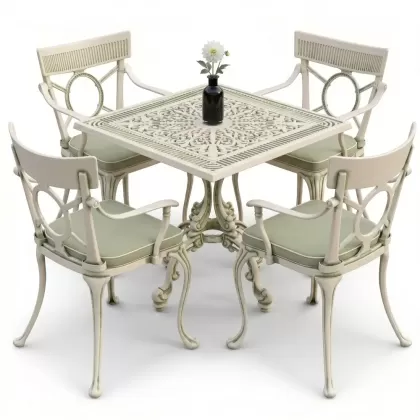4 Kişilik alüminyum döküm masa sandalye seti, nostaljik ferforje balkon, bahçe mobilyası Renk Yeşil Patina