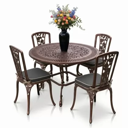 4 Kişilik alüminyum döküm masa sandalye seti, nostaljik ferforje balkon, bahçe mobilyası Renk Bakır Eskitme