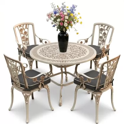 4 Kişilik alüminyum döküm masa sandalye seti, nostaljik ferforje balkon, bahçe mobilyası Renk Beyaz Eskitme