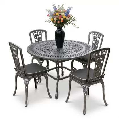 4 Kişilik alüminyum döküm masa sandalye seti, nostaljik ferforje balkon, bahçe mobilyası Renk  Gümüş Silver