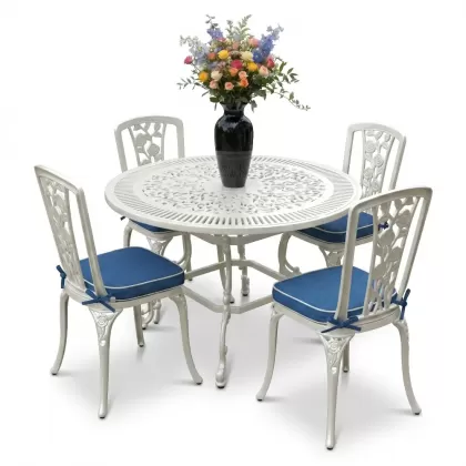 4 Kişilik alüminyum döküm masa sandalye seti, nostaljik ferforje balkon, bahçe mobilyası Renk  Beyaz