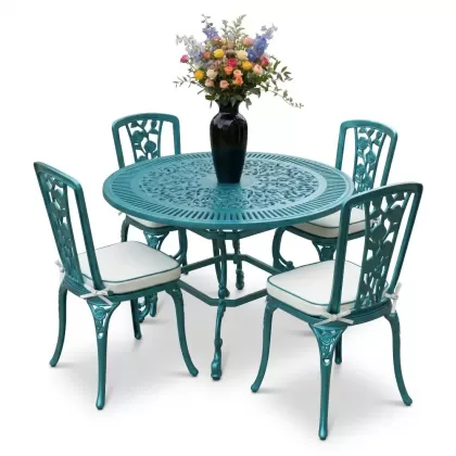 4 Kişilik alüminyum döküm masa sandalye seti, nostaljik ferforje balkon, bahçe mobilyası Renk Turkuaz