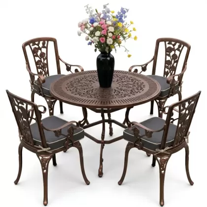 4 Kişilik alüminyum döküm masa sandalye seti, nostaljik ferforje balkon, bahçe mobilyası Renk Bakır Eskitme