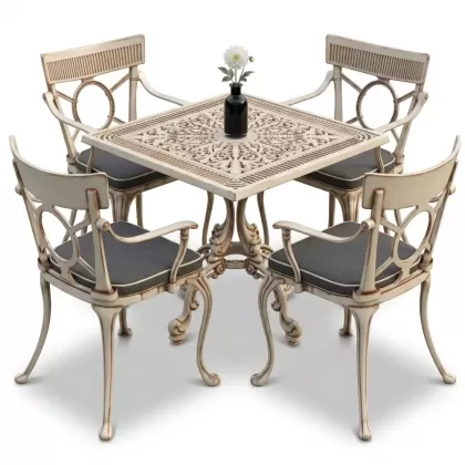 4 Kişilik alüminyum döküm masa sandalye seti, nostaljik ferforje balkon, bahçe mobilyası Renk Beyaz Eskitme