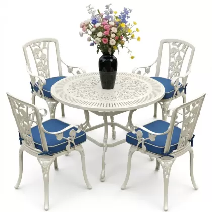 4 Kişilik alüminyum döküm masa sandalye seti, nostaljik ferforje balkon, bahçe mobilyası Renk  Beyaz
