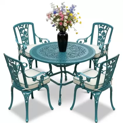 4 Kişilik alüminyum döküm masa sandalye seti, nostaljik ferforje balkon, bahçe mobilyası Renk Turkuaz