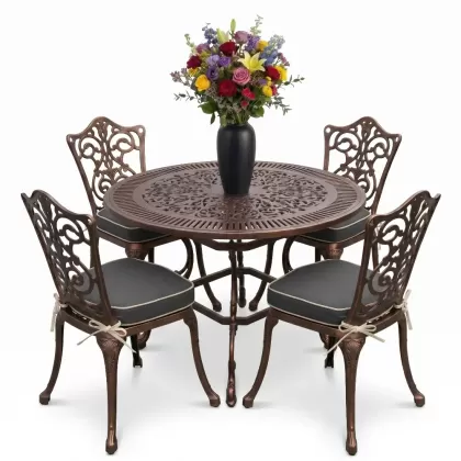 4 Kişilik alüminyum döküm masa sandalye seti, nostaljik ferforje balkon, bahçe mobilyası Renk Bakır Eskitme