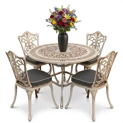 4 Kişilik alüminyum döküm masa sandalye seti, nostaljik ferforje balkon, bahçe mobilyası Renk Beyaz Eskitme