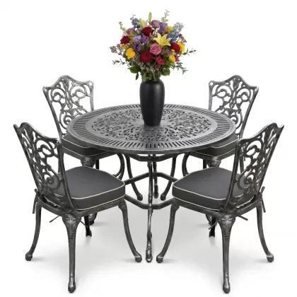 4 Kişilik alüminyum döküm masa sandalye seti, nostaljik ferforje balkon, bahçe mobilyası Renk  Gümüş Silver