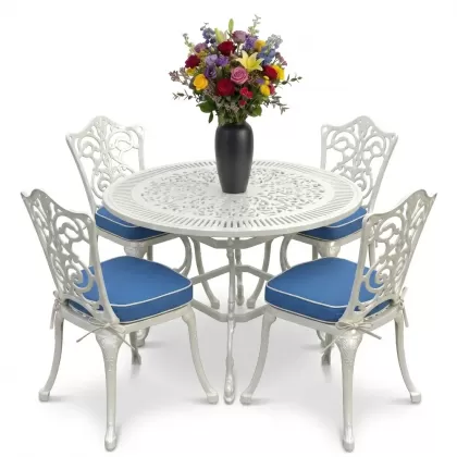 4 Kişilik alüminyum döküm masa sandalye seti, nostaljik ferforje balkon, bahçe mobilyası Renk  Beyaz