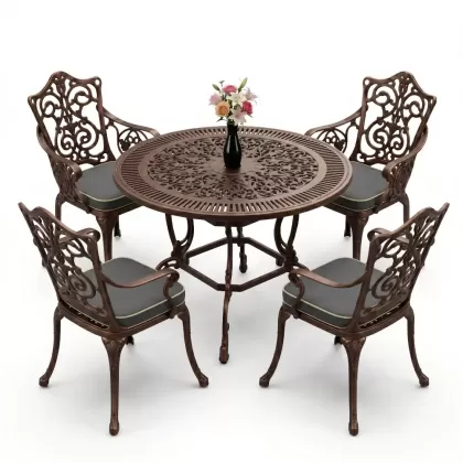 4 Kişilik alüminyum döküm masa sandalye seti, nostaljik ferforje balkon, bahçe mobilyası Renk Bakır Eskitme