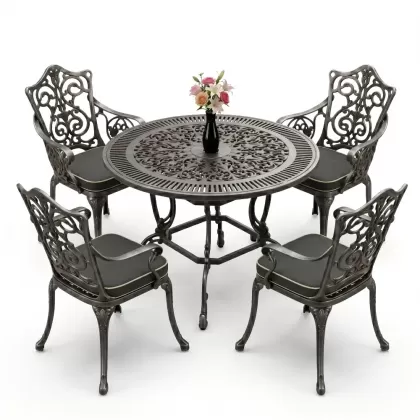 4 Kişilik alüminyum döküm masa sandalye seti, nostaljik ferforje balkon, bahçe mobilyası Renk  Gümüş Silver