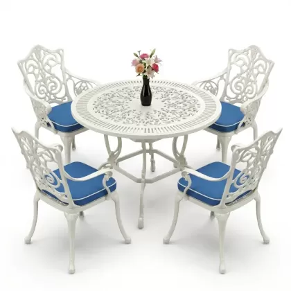 4 Kişilik alüminyum döküm masa sandalye seti, nostaljik ferforje balkon, bahçe mobilyası Renk  Beyaz