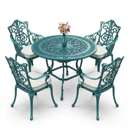 4 Kişilik alüminyum döküm masa sandalye seti, nostaljik ferforje balkon, bahçe mobilyası Renk Turkuaz