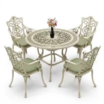 4 Kişilik alüminyum döküm masa sandalye seti, nostaljik ferforje balkon, bahçe mobilyası Renk Yeşil Patina