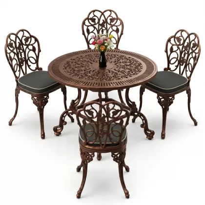 4 Kişilik alüminyum döküm masa sandalye seti, nostaljik ferforje balkon, bahçe mobilyası Renk Bakır Eskitme