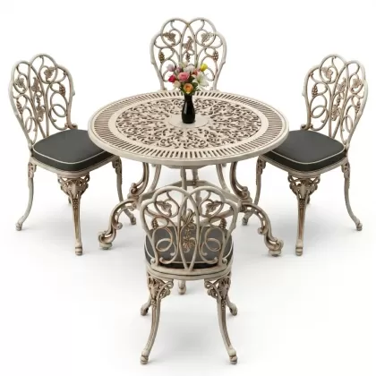 4 Kişilik alüminyum döküm masa sandalye seti, nostaljik ferforje balkon, bahçe mobilyası Renk Beyaz Eskitme