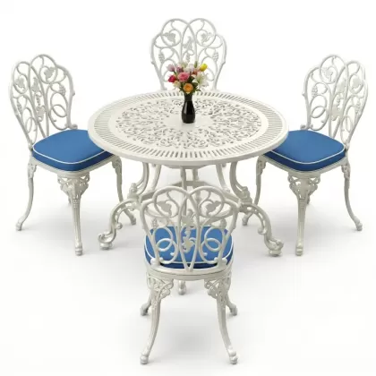 4 Kişilik alüminyum döküm masa sandalye seti, nostaljik ferforje balkon, bahçe mobilyası Renk  Beyaz