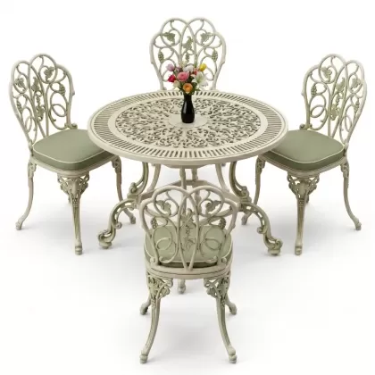 4 Kişilik alüminyum döküm masa sandalye seti, nostaljik ferforje balkon, bahçe mobilyası Renk Yeşil Patina