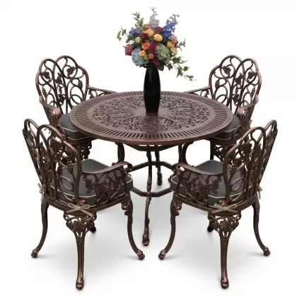 4 Kişilik alüminyum döküm masa sandalye seti, nostaljik ferforje balkon, bahçe mobilyası Renk Bakır Eskitme