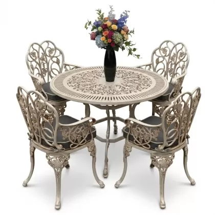 4 Kişilik alüminyum döküm masa sandalye seti, nostaljik ferforje balkon, bahçe mobilyası Renk Beyaz Eskitme