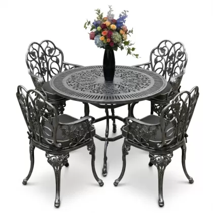 4 Kişilik alüminyum döküm masa sandalye seti, nostaljik ferforje balkon, bahçe mobilyası Renk  Gümüş Silver