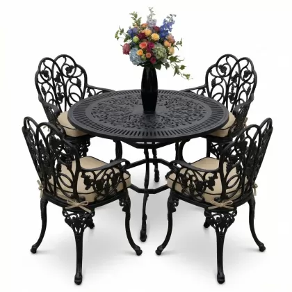 4 Kişilik alüminyum döküm masa sandalye seti, nostaljik ferforje balkon, bahçe mobilyası Renk  Siyah