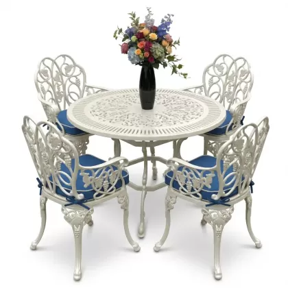 4 Kişilik alüminyum döküm masa sandalye seti, nostaljik ferforje balkon, bahçe mobilyası Renk  Beyaz