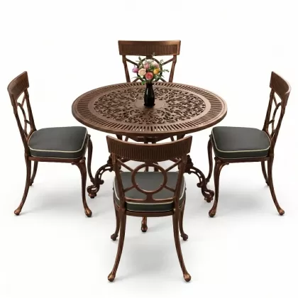 4 Kişilik alüminyum döküm masa sandalye seti, nostaljik ferforje balkon, bahçe mobilyası Renk Bakır Eskitme