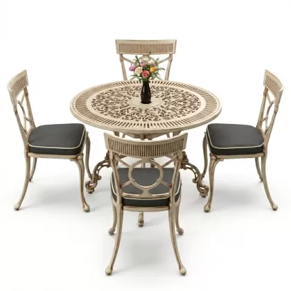 4 Kişilik alüminyum döküm masa sandalye seti, nostaljik ferforje balkon, bahçe mobilyası Renk Beyaz Eskitme