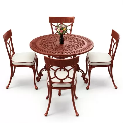 4 Kişilik alüminyum döküm masa sandalye seti, nostaljik ferforje balkon, bahçe mobilyası Renk Kiremit Kırmızısı