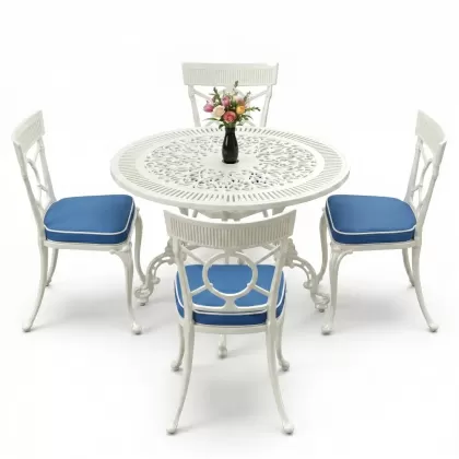 4 Kişilik alüminyum döküm masa sandalye seti, nostaljik ferforje balkon, bahçe mobilyası Renk  Beyaz