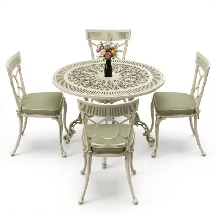 4 Kişilik alüminyum döküm masa sandalye seti, nostaljik ferforje balkon, bahçe mobilyası Renk Yeşil Patina