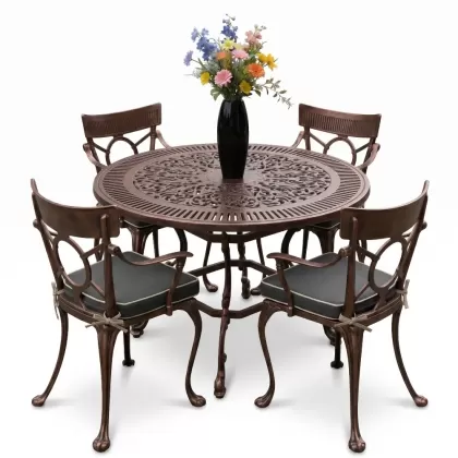 4 Kişilik alüminyum döküm masa sandalye seti, nostaljik ferforje balkon, bahçe mobilyası Renk Bakır Eskitme