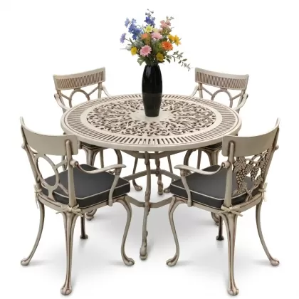 4 Kişilik alüminyum döküm masa sandalye seti, nostaljik ferforje balkon, bahçe mobilyası Renk Beyaz Eskitme