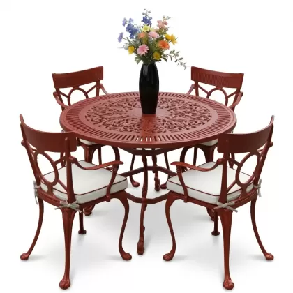4 Kişilik alüminyum döküm masa sandalye seti, nostaljik ferforje balkon, bahçe mobilyası Renk Kiremit Kırmızısı