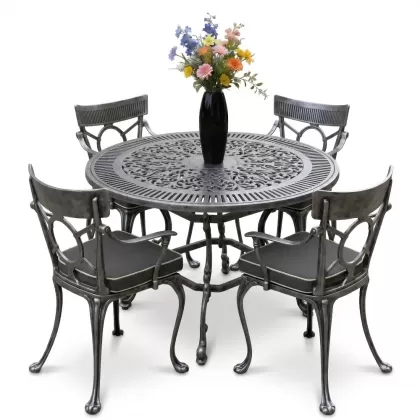 4 Kişilik alüminyum döküm masa sandalye seti, nostaljik ferforje balkon, bahçe mobilyası Renk  Gümüş Silver