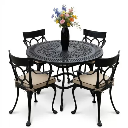 4 Kişilik alüminyum döküm masa sandalye seti, nostaljik ferforje balkon, bahçe mobilyası Renk  Siyah